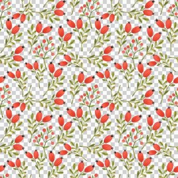 Seamless autumn pattern with a branch of rose hips. Illustration in flat style Stock Illustration