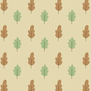Seamless autumn pattern with brown and green leaves on beige background 스톡 일러스트