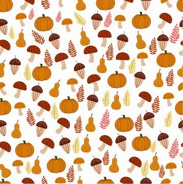 Seamless autumn pattern in cartoon style Stock Illustration