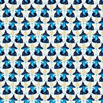 Seamless autumn pattern with a dragon and twigs, mushrooms for Halloween Stock Illustration