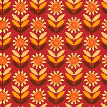 Seamless Autumn Pattern, Flowers in Warm Colours Ilustración de archivo