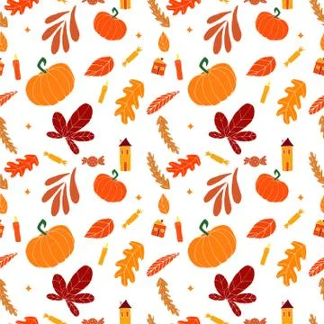 Seamless autumn pattern. Halloween pattern background. Stock Illustration