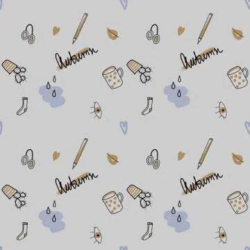 Seamless autumn pattern. Home items on a whiter background Stock Illustration