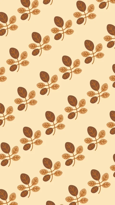 Seamless autumn pattern of leaf sprigs with brown and tan foliage on warm beige Stock Footage 342142365