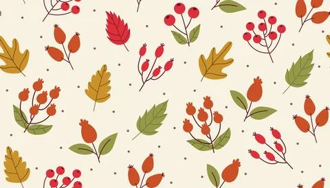 Seamless autumn pattern with leaves and branches with berries. Stock Illustration