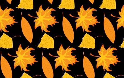 Seamless autumn pattern with leaves orange on dark background vector illustra Stock Illustration