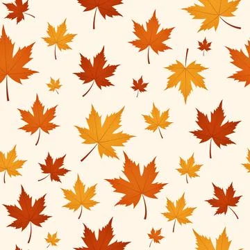 Seamless autumn pattern with maple leaves in cartoon style. Illustrazione stock