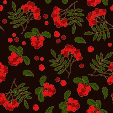 Seamless autumn pattern with natural elements on dark background. Stock Illustration