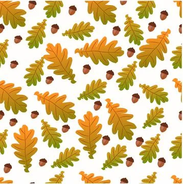 Seamless autumn pattern with oak leaves Stock Illustration