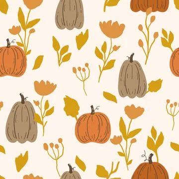 Seamless autumn pattern with pumpkins and leaves. Endless repeatable autumn Stock Illustration