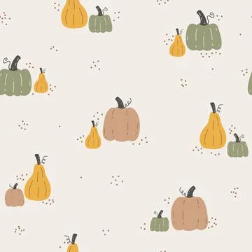 Seamless autumn pattern with pumpkins on white background. Endless repeatable Stock Illustration