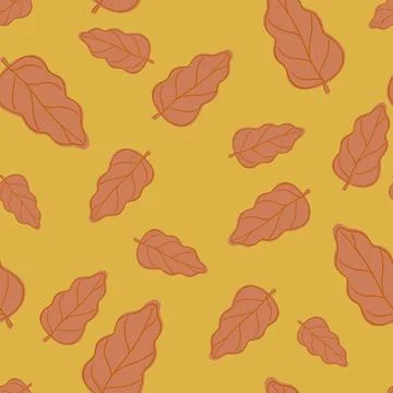 Seamless autumn pattern with random orange oak leaves print. Orange-ocher bac Illustrazione stock
