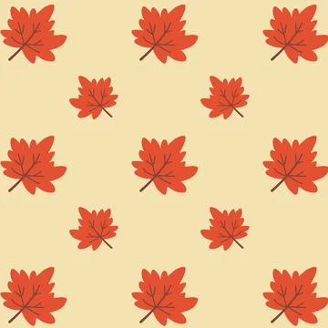 Seamless autumn pattern with red maple leaves in flat style on beige backgrou Stock Illustration