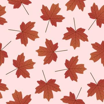 Seamless autumn pattern with red maple leaves on light pink background Stock Illustration