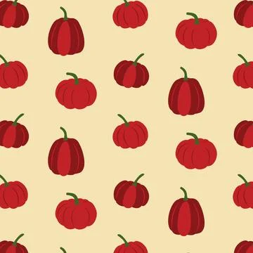 Seamless autumn pattern with red pumpkins on beige background for seasonal .. Stock Illustration