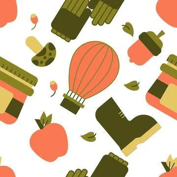 Seamless Autumn pattern with stylized autumn foliage. falling leaves, dog r.. Stock Illustration