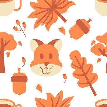Seamless Autumn pattern with stylized autumn foliage. falling leaves, dog r.. Stock Illustration