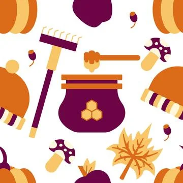 Seamless Autumn pattern with stylized autumn foliage. falling leaves, dog r.. Stock Illustration