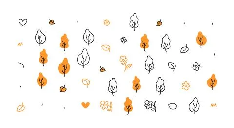 Seamless Autumn Pattern with Stylized Trees and Leaves Illustrazione stock