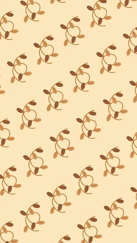 Seamless autumn pattern of swirling vines with brown leaves on warm beige Stock Footage 342142364