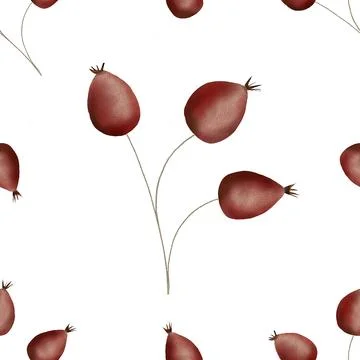 Seamless autumn pattern with twigs and rose hips. minimalistic pattern for Stock Illustration