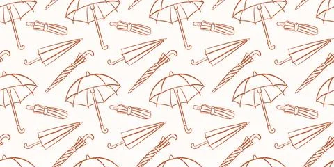 Seamless autumn pattern with umbrella sketching in line art style. Weather Stock Illustration