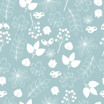 Seamless autumn pattern with white leaves and berries for textiles, packaging Stock Illustration
