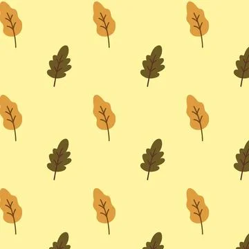 Seamless autumn pattern with yellow and green leaves on pastel background, .. 스톡 일러스트