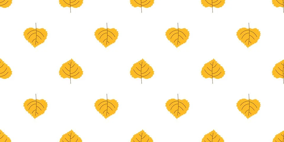 Seamless autumn pattern with yellow hand drawn leaves. Minimalist vector repe Stock Illustration