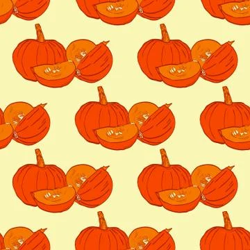 Seamless autumn pumpkin seamless pattern. Seamless patterns are used in textile Stock Illustration