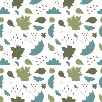 Seamless Autumn Rainy Flat pattern.  Stock Illustration