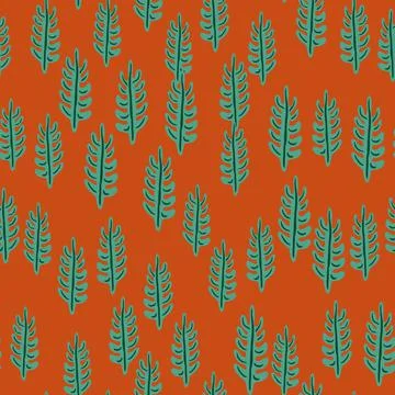 Seamless autumn style pattern with turquoise little leaf branches ornament. D Stock Illustration