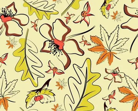 Seamless autumn vector pattern with leaves Illustrazione stock