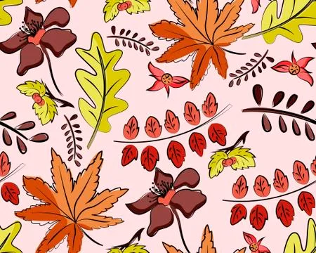 Seamless autumn vector pattern with leaves イラスト素材