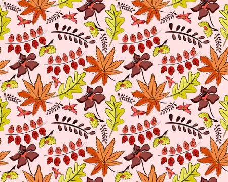Seamless autumn vector pattern with leaves 스톡 일러스트