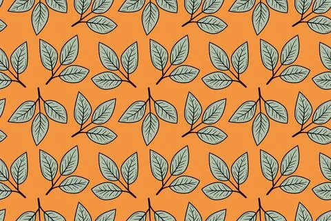 Seamless autumnal leaf pattern.  Elegant, minimalist design in muted greens.. Stock Illustration