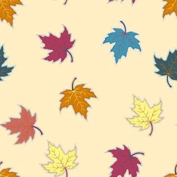 Seamless autumnal pattern with the image of colored maple leaves on a light b 스톡 일러스트