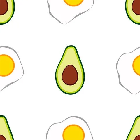 Seamless avocado and eggs pattern Stock Illustration