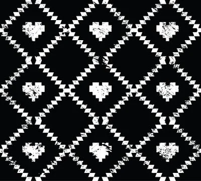 Seamless aztec tribal pattern with hearts - grunge, retro style Illustrazione stock