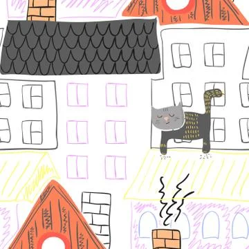 Seamless baby pattern background with cute cats. Stock Illustration