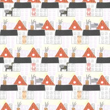 Seamless baby pattern background with cute cats. Stock Illustration