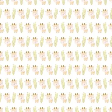 Seamless baby pattern with cute deer and leaves Stock Illustration