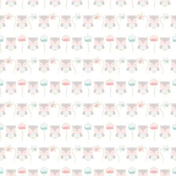 Seamless baby pattern with cute owl and flowers Stock Illustration