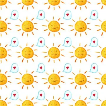 Seamless baby pattern. Hand painted illustration. Wallpaper with hearts, bu.. Stock Illustration