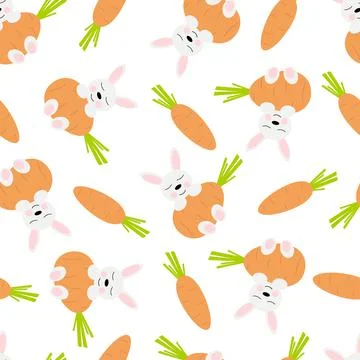 Seamless baby pattern with rabbit and carrot Stock Illustration