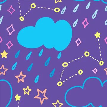 Seamless baby pattern of the sky with blue cloud and star. Cute cartoon childish 스톡 일러스트