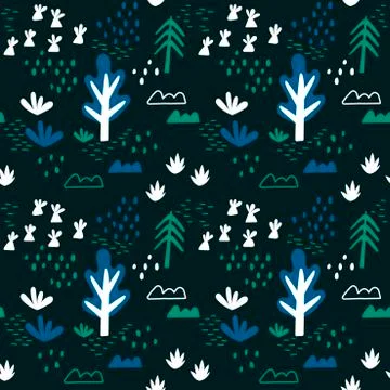 Seamless baby pattern with trees and other plants, Doodle elements. Hand draw Stock Illustration
