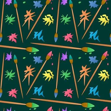 Seamless Back to School Paintbrush Pattern Stock Illustration