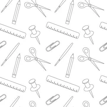 Seamless back to school pattern, school supplies, office items. Background .. Stock Illustration