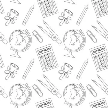 Seamless back to school pattern, school supplies, office items. Background .. Stock Illustration